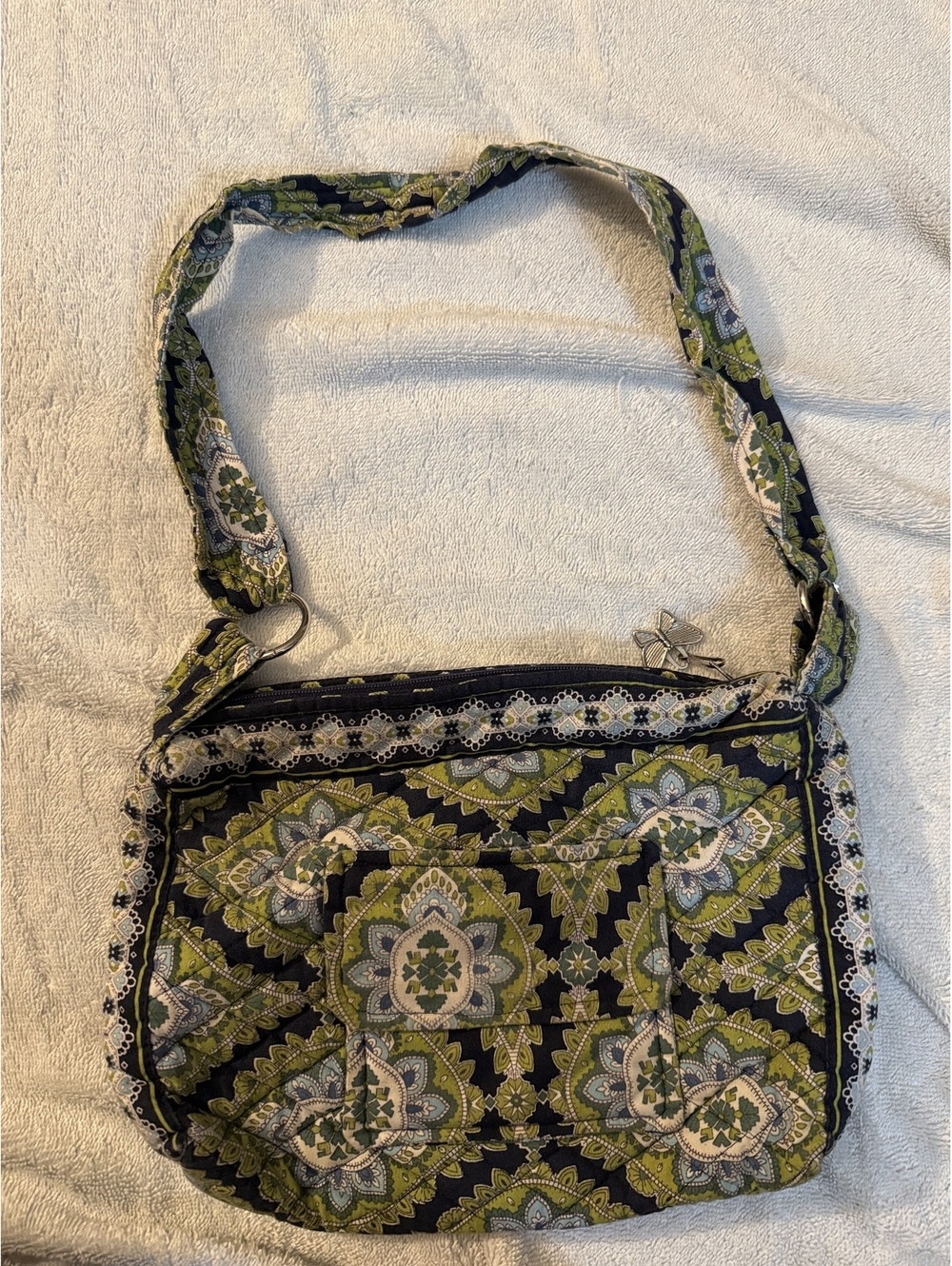 Vera Bradley Crossbody Bag with Green and Navy Floral Pattern